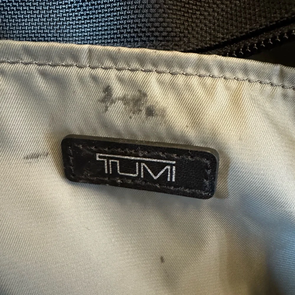 Tumi Two Tone Black and Gray Tote Bag with Modern Design Leather Straps